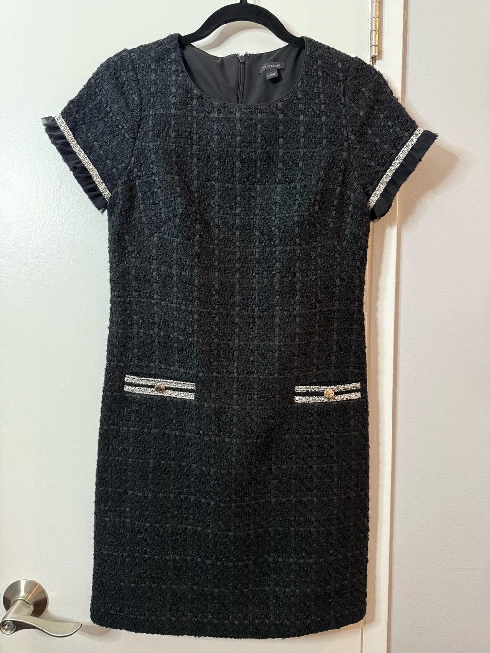 Ann Taylor Black Tweed Dress with Silver Trim